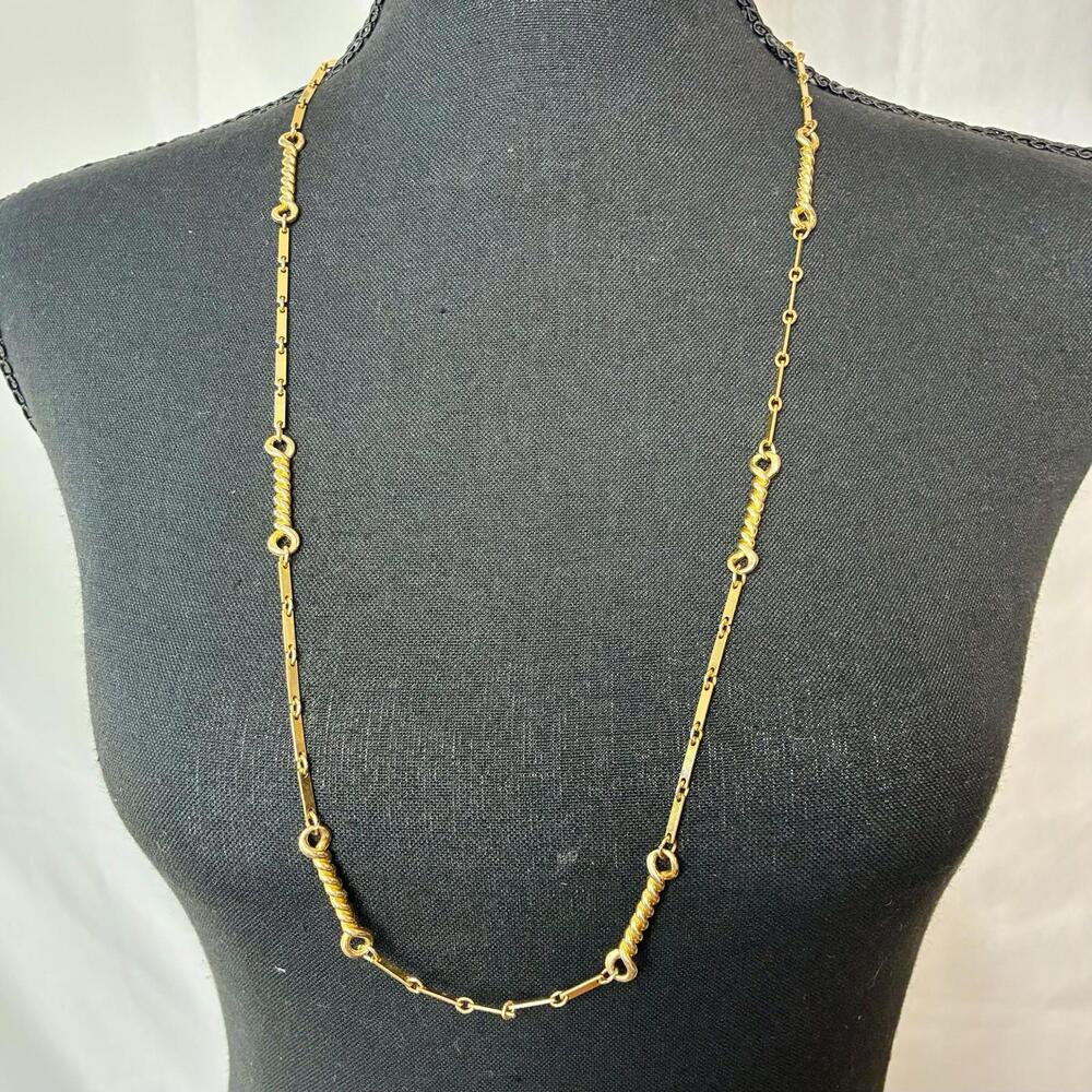 Vintage 1980s Gold Tone Rope Twist Bar Link Necklace 30” Classic Chain